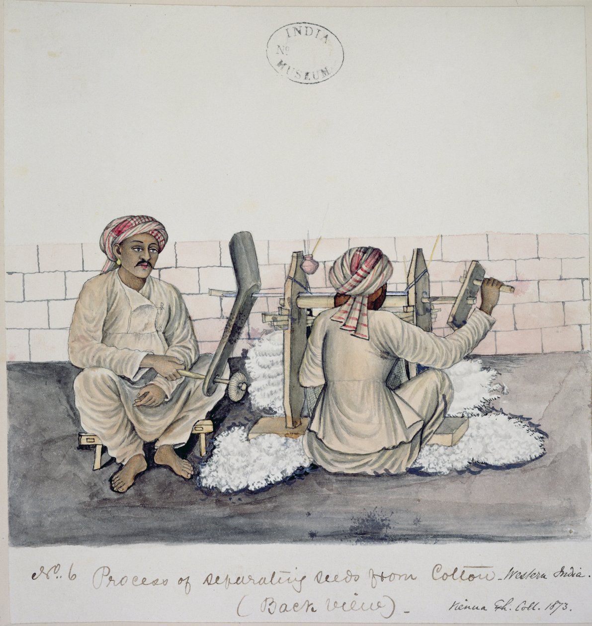 AS10 Vol.52 ff.3 4896.cat.201 i-iv To mænd egrenering af bomuld, Bombay, ca. 1873 (akvarel på papir) af Indian School
