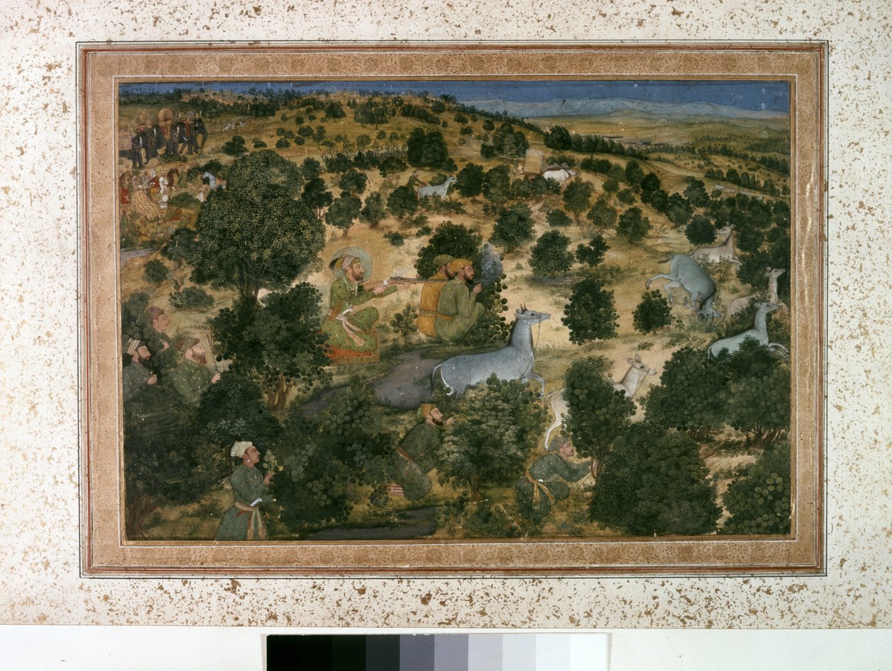 AURANGZEB: Awrangzib Hunts Nilgais, ca. 1660 (miniature) af Indian School