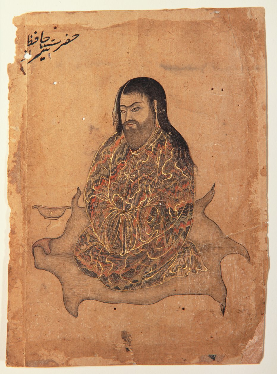 A Dervish, Seated in Contemplation, ca. 1650 (ugennemsigtigt wc & guld på papir) af Indian School