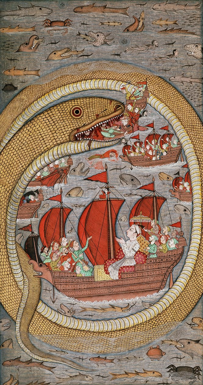 En monstrøs slange, der fortærer den kongelige flåde, ca. 1670-1690 af Indian School