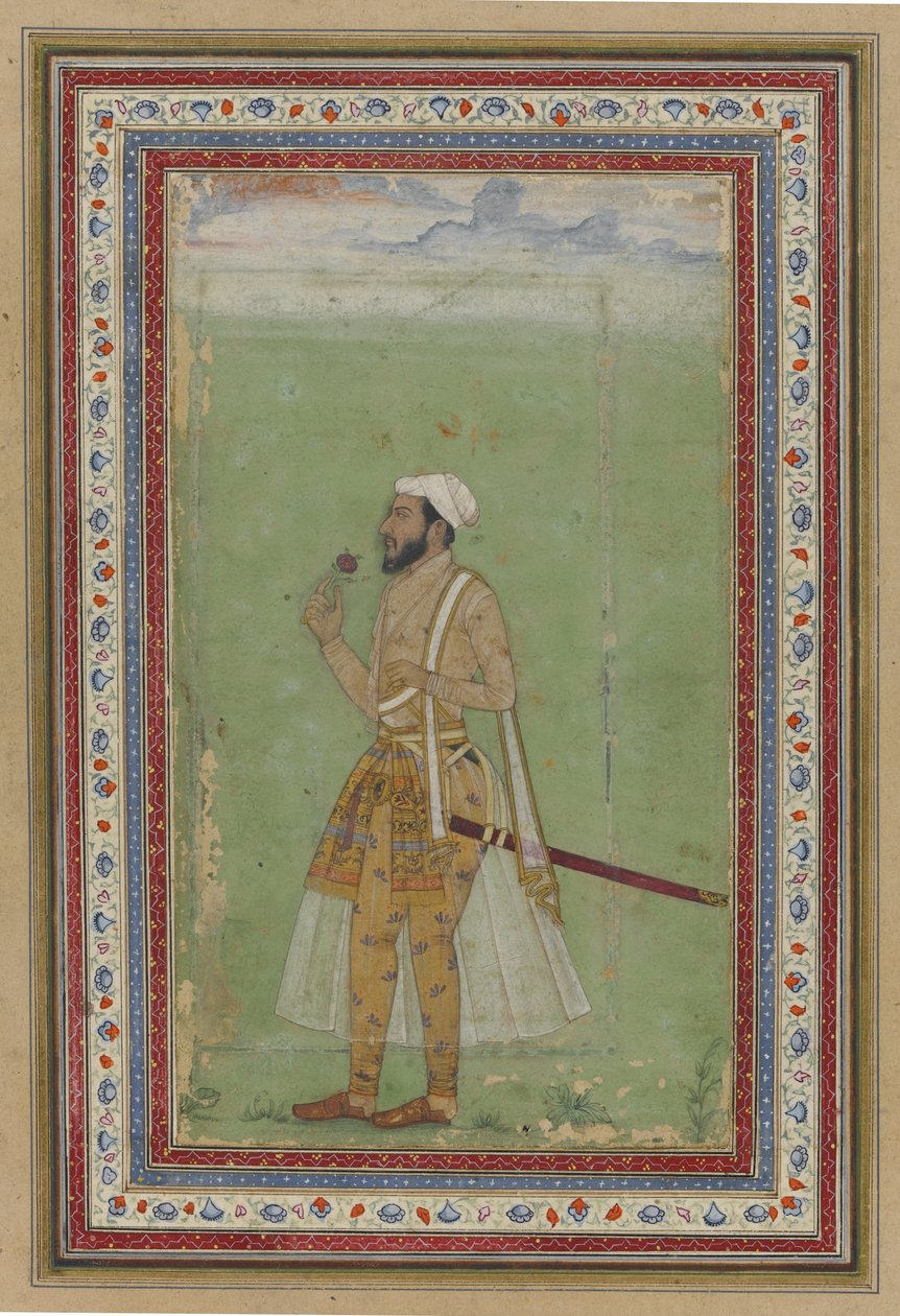 A Mughal Dignitary, ca. 1640 (wc & guld på papir) af Indian School
