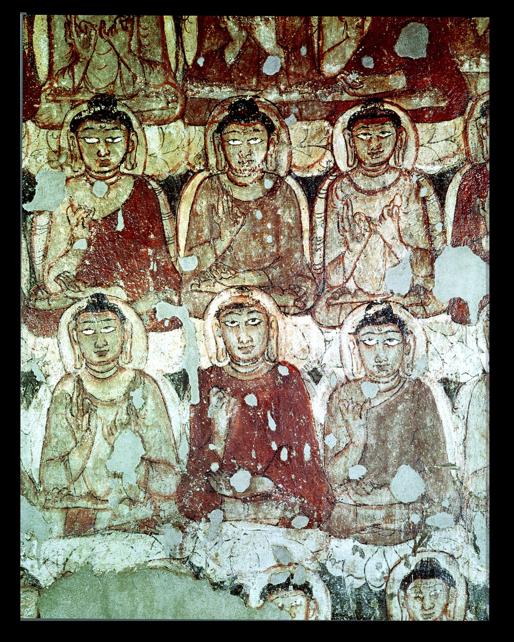 Et væld af siddende Buddhaer, detaljer, fra det indre af Cave 2 (se også 162633) af Indian School