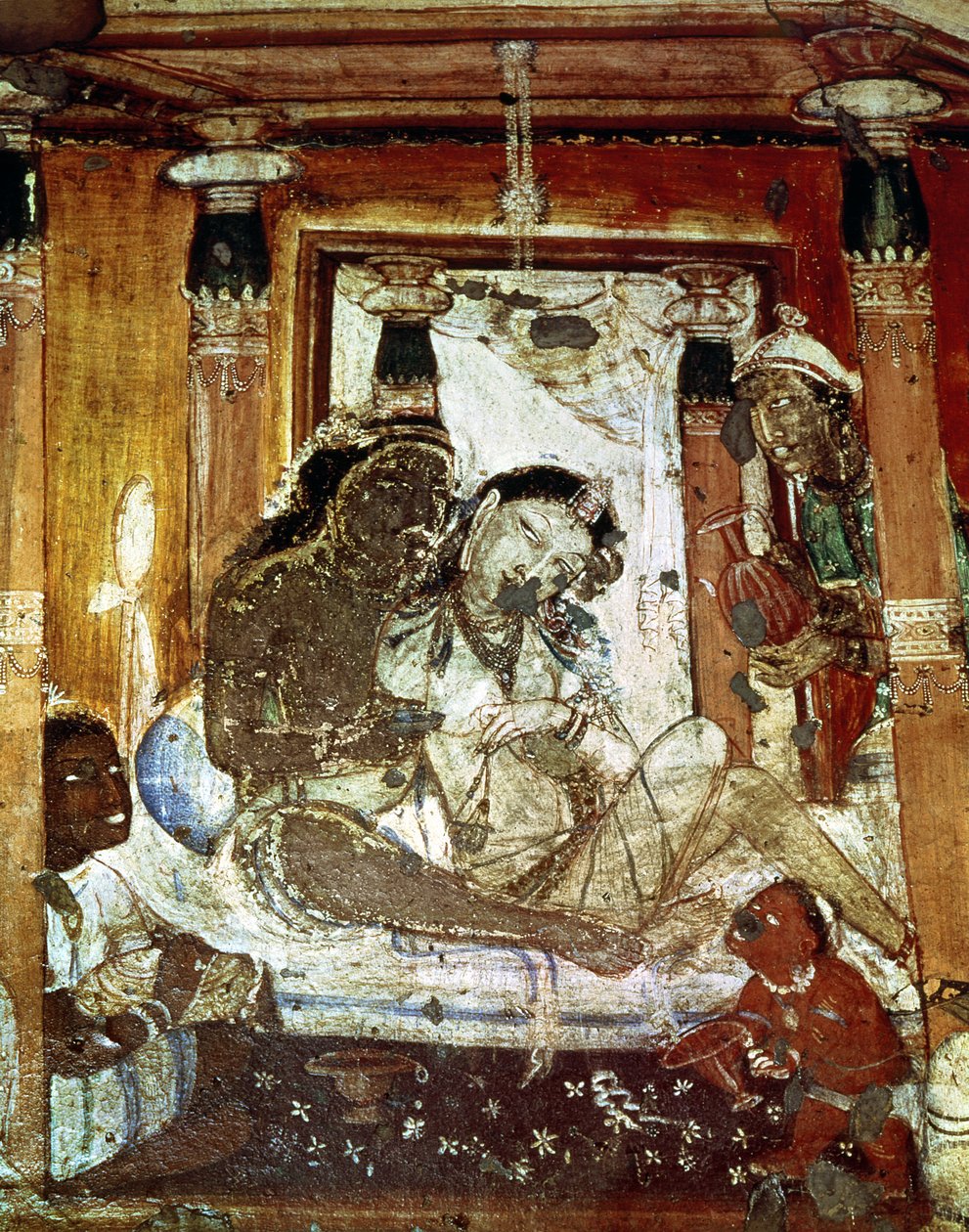 Et fyrstelig par i et palads, fra det indre af Cave 17 af Indian School