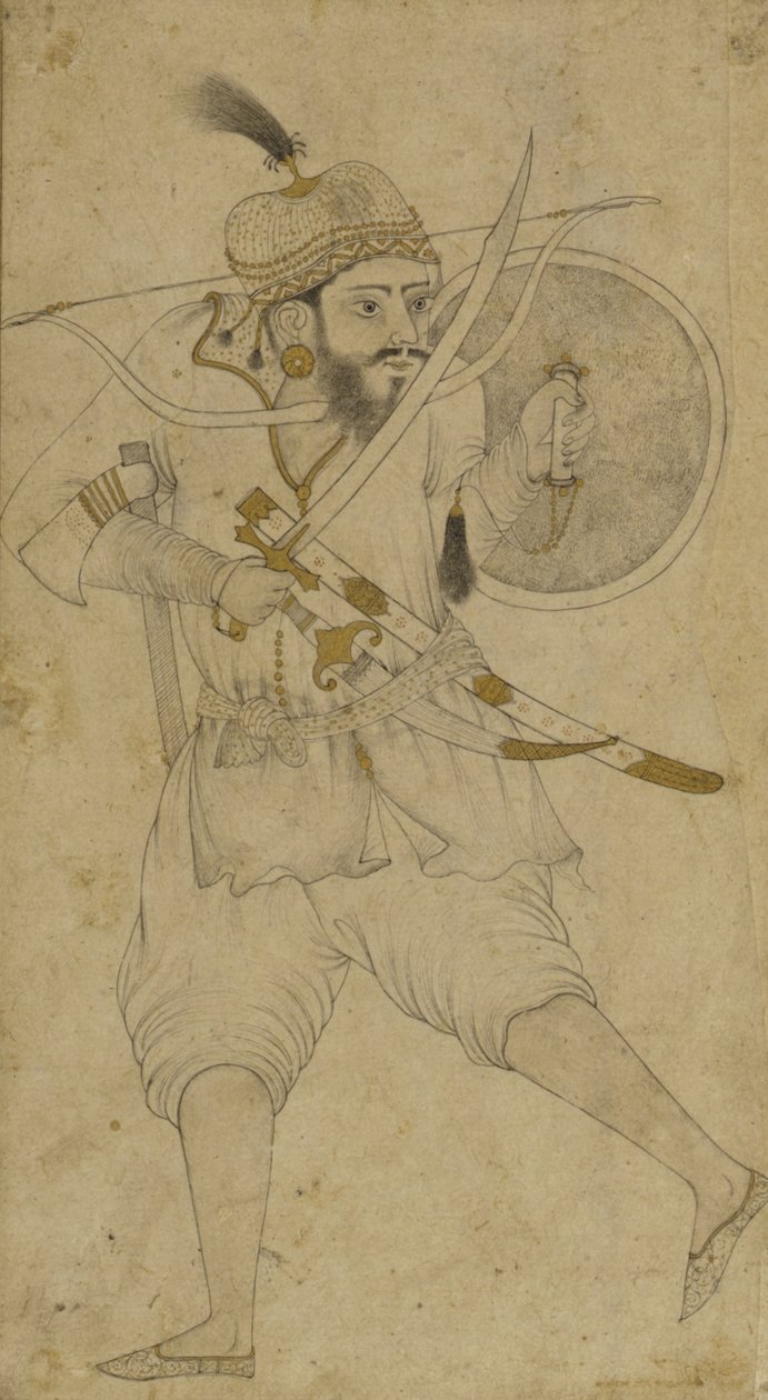 En tatarisk soldat, Ahmadnagar, Deccan plateau (blæk og let farvetone på papir) af Indian School