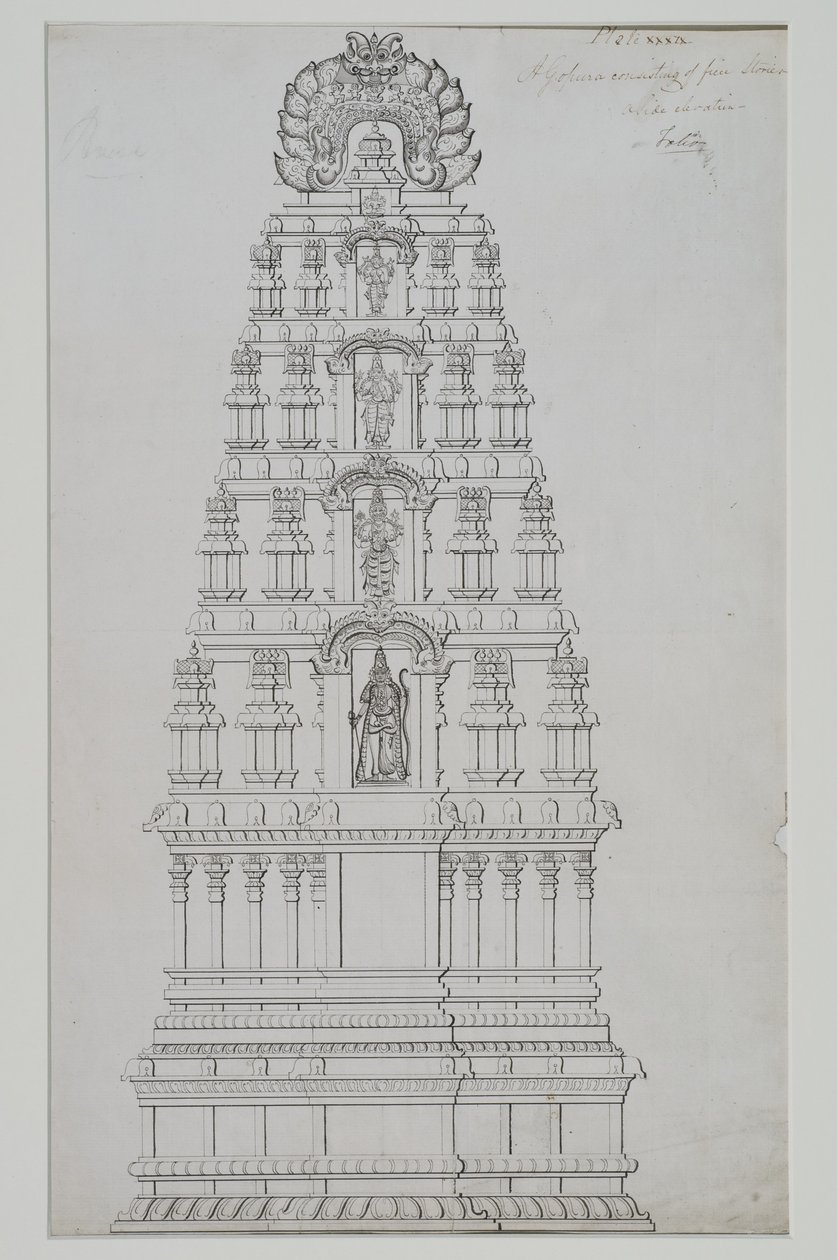En fem etagers gopuram af Indian School