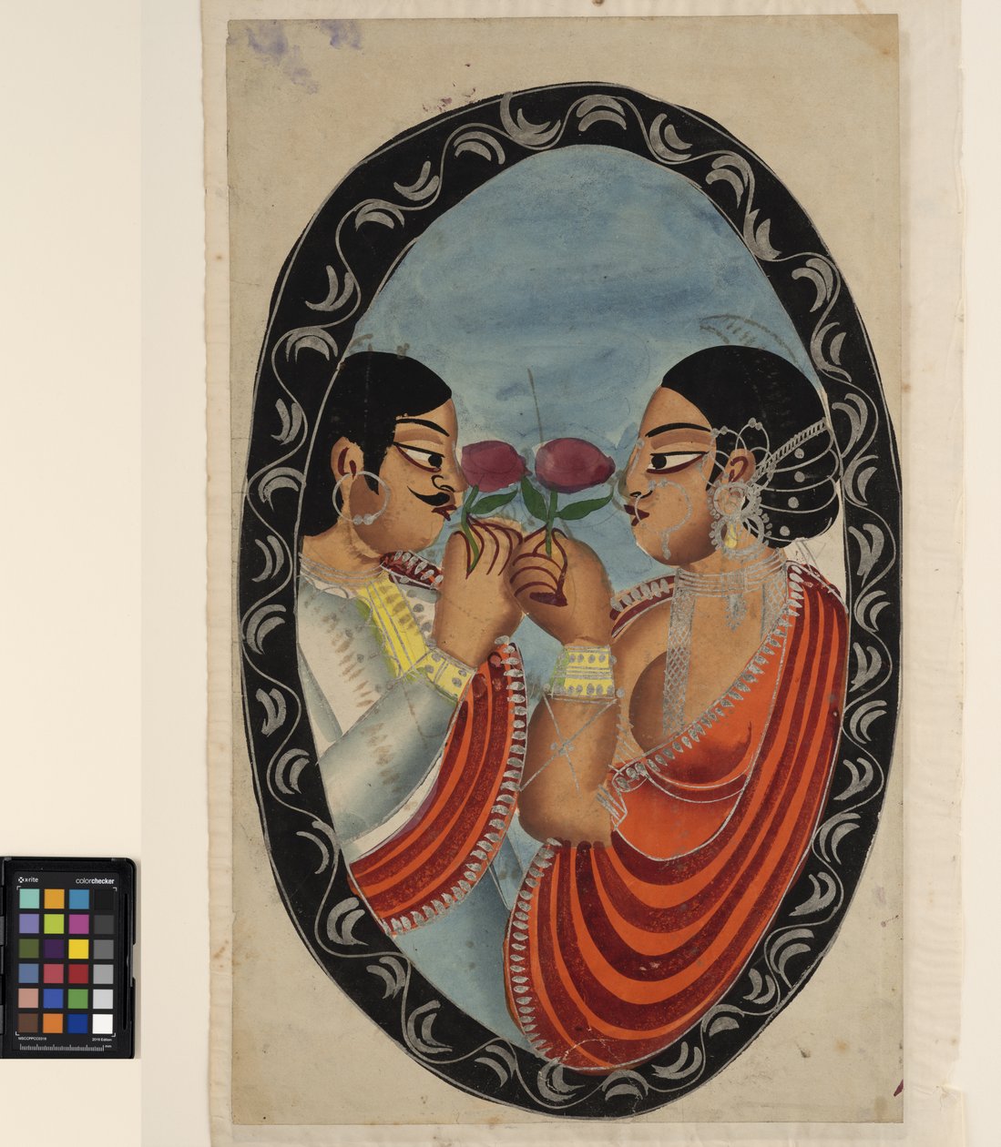 En fop besøger en kurtisane (recto), ca. 1880 (akvarel på papir) af Indian School