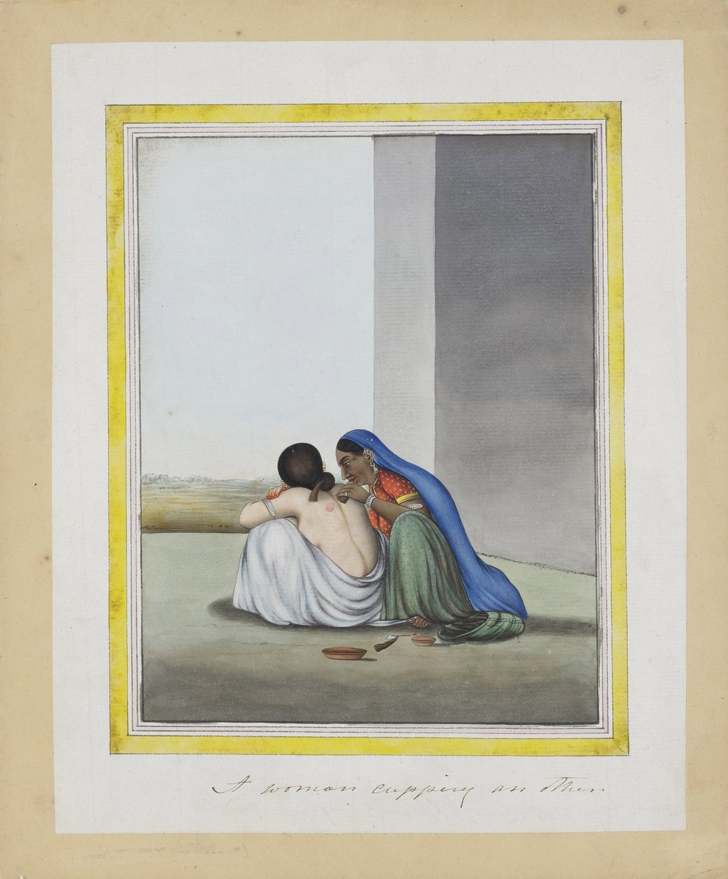En kvinde, der skåler en anden, ca. 1815 (ugennemsigtigt toilet på papir) af Indian School