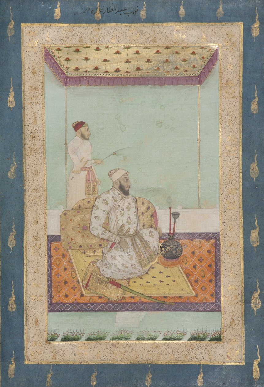 Abdul Ghaffar Khan Bahadur, ca. 1680 (ugennemsigtigt wc & guld på papir) af Indian School