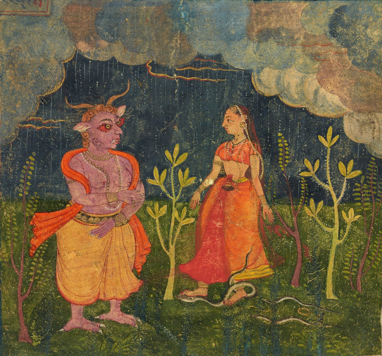 Abhisarika Naika, Folio Fra Aa "Rasikapriya", c3-6 af Indian School
