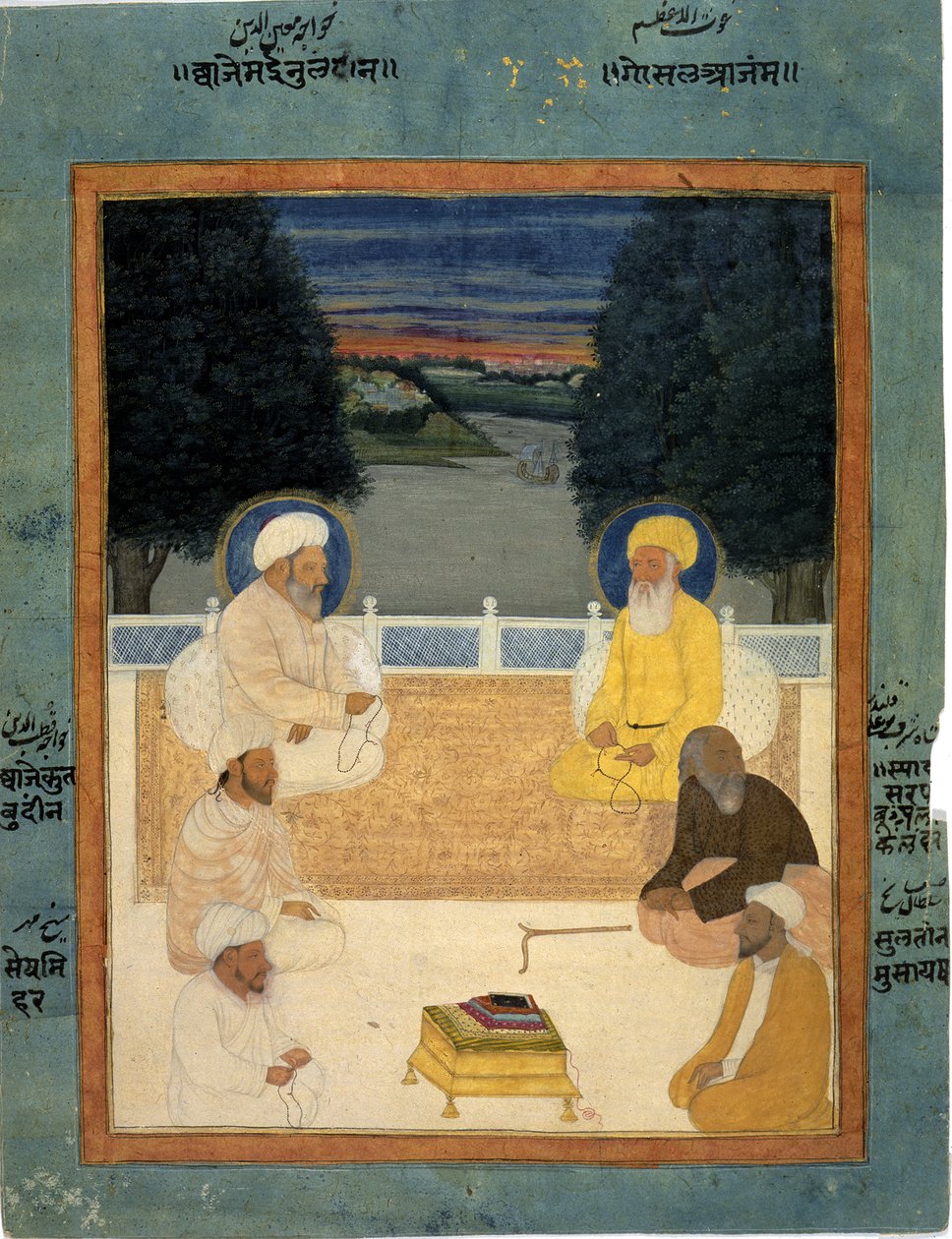 Add.Or.4473 Seks sufi-helgener siddende på en terrasse; Khvaja Mu