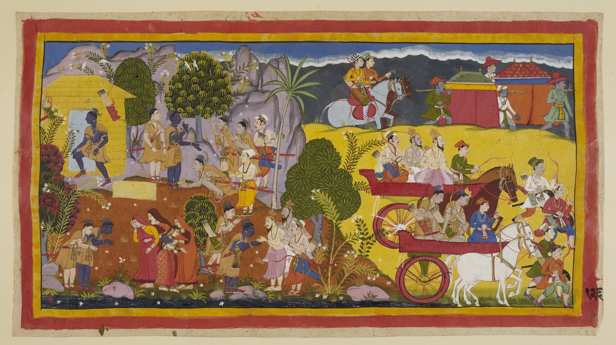 Tilføj 15296 (1) f.126r, På trods af sin brors bønner om at vende tilbage for at regere Ayodhya, er Rama Ramains stejlt i at overholde sin fars befaling. Det lykkes ham endelig at overtale Bharata til at regere kongeriget, indtil han vender tilbage efter f af Indian School