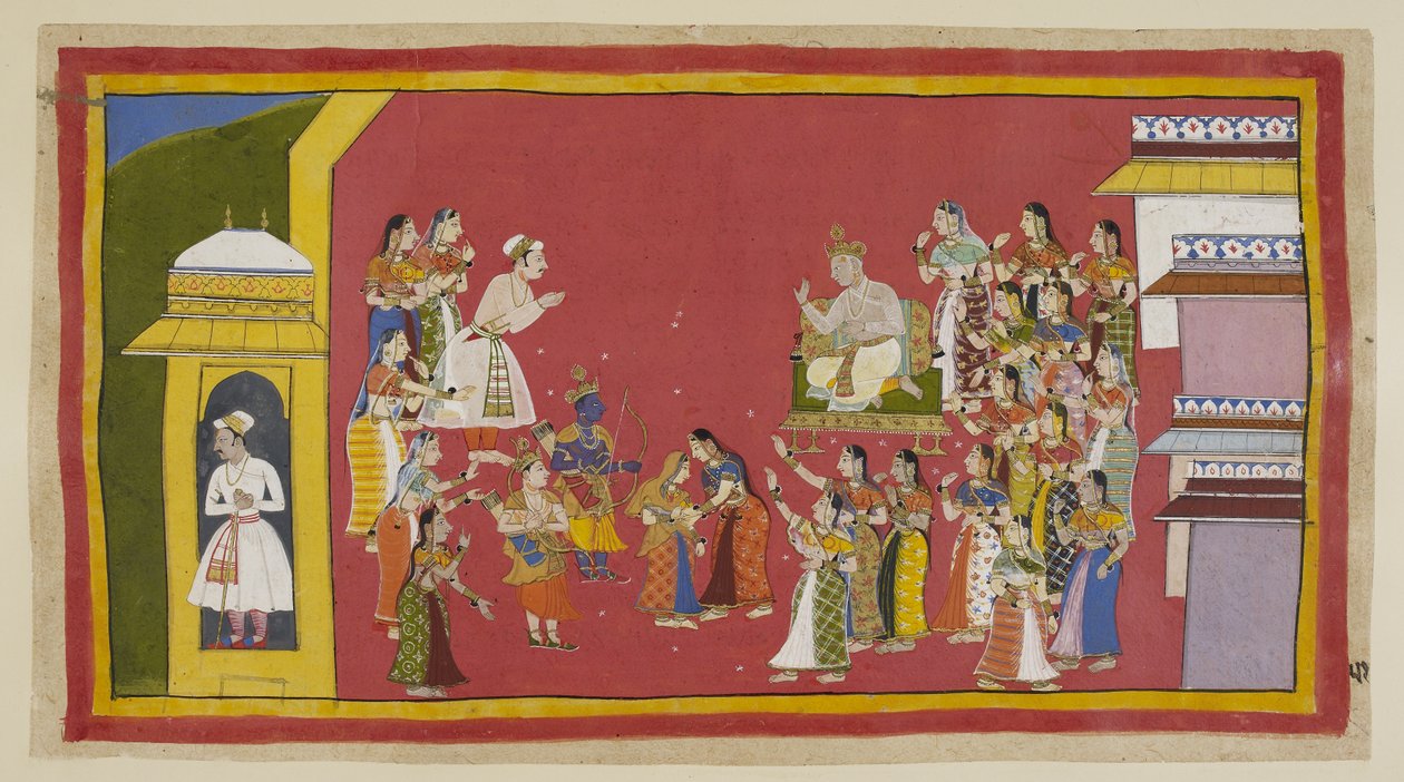 Tilføj 15296 (1) f.51r, Andre har forsøgt at ræsonnere med Kaikeyi uden held, og hun forbliver resolut. Dasaratha har opfordret Rama til at udsætte et stykke tid, men han er fast besluttet på ikke længere at udsætte sin afgang. Alt, hvad han vil tage med s af Indian School