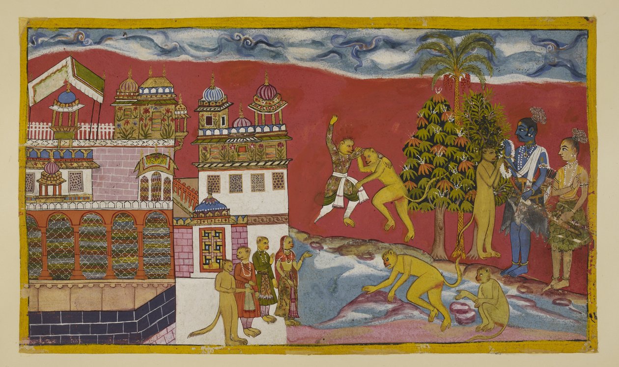 Tilføj 15296 (2) f.16r, Tilbage uden for paladset Kiskindha af Indian School