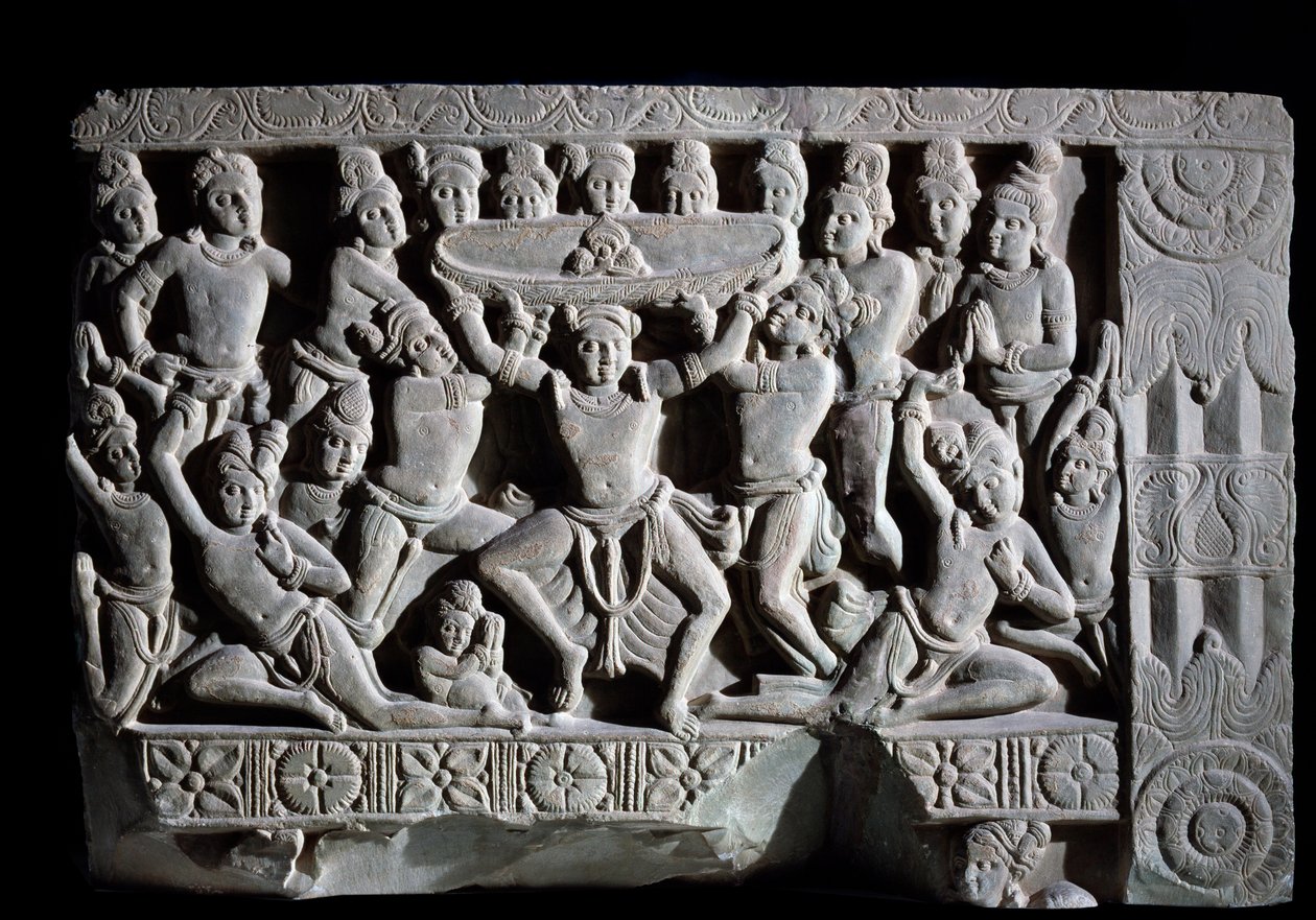 Tilbedelse af turbanen (fragment af relief, 225-325) af Indian School