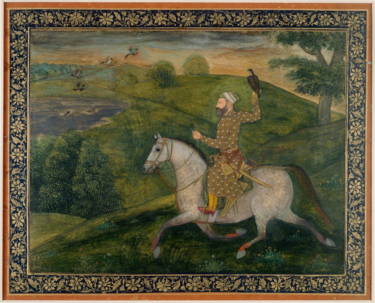 Alivardi Khan Goes Hawking (gouache på papir) af Indian School