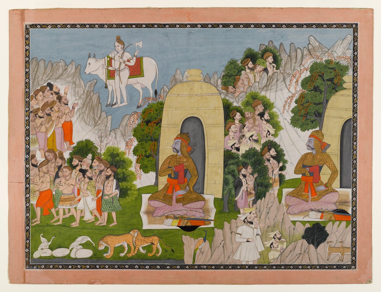 Arjunas Penance, scene fra en Mahabharata-serie, ca. 1825-40 (wc & guld på papir) af Indian School