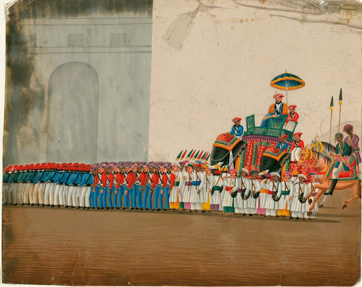 Indisk kunst: sultanen på sin elefant (sultan rider på en elefant) Gouache ca. 1800 Dim 18,6x23,5 cm Privat samling af Indian School