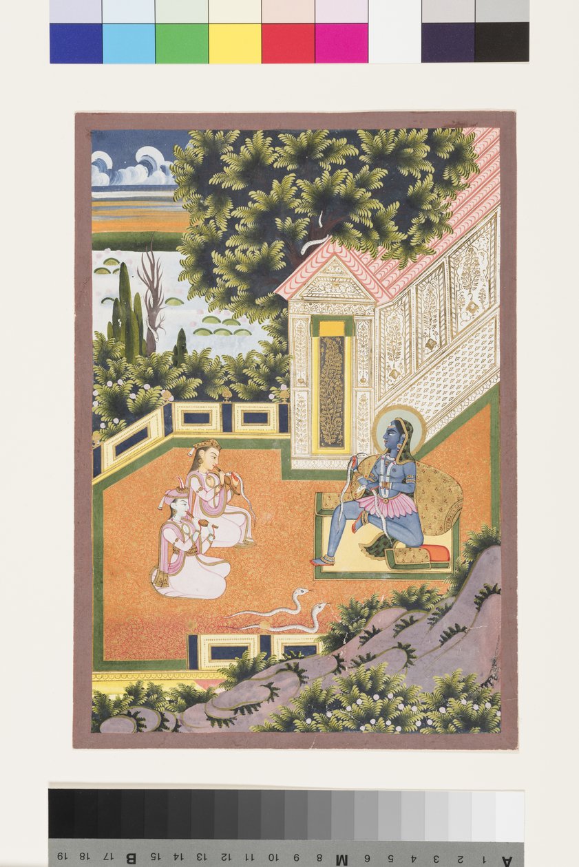 Asavari Ragini af Sri, ca. 1850 (ugennemsigtigt wc & guld på papir) af Indian School