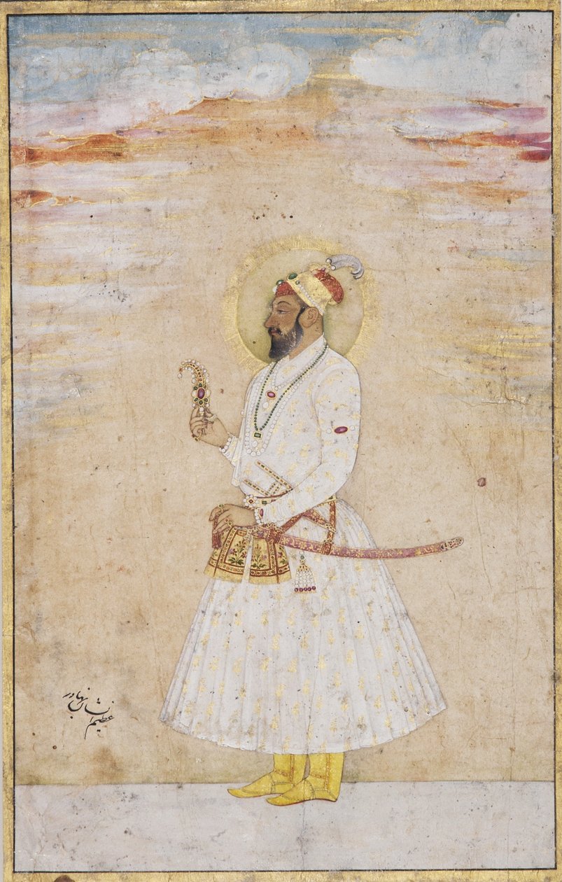 Azim us Shan Bahadur, ca. 1720 (ugennemsigtigt wc & guld på papir) af Indian School