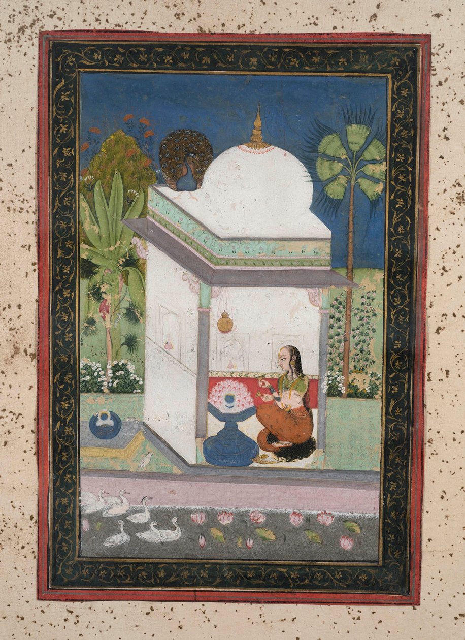 Bhairavi Ragini, ca.1790 (gouache på papir, guldudsmykning) af Indian School