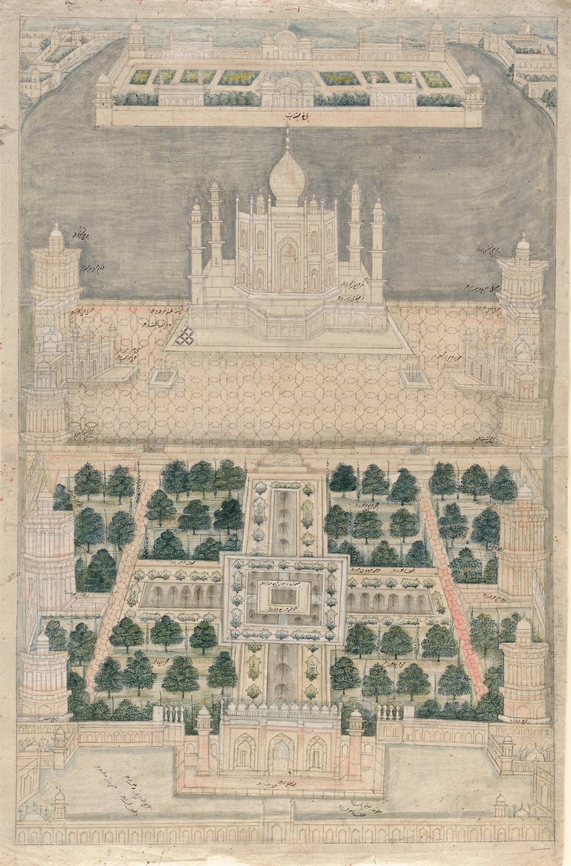 Fugleperspektiv af Taj Mahal i Agra, 1790-1810 af Indian School