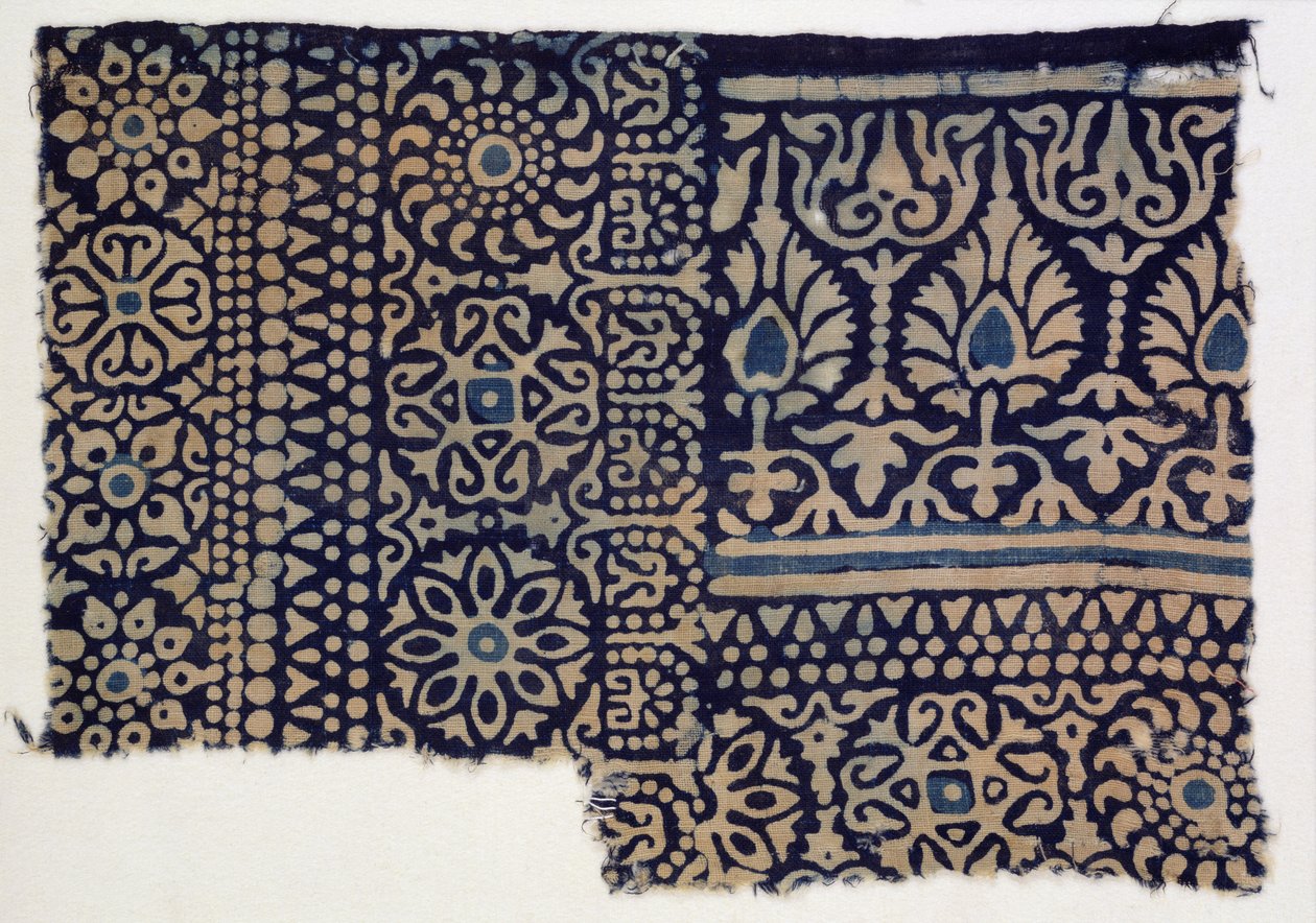 Bloktrykt tekstilfragment, indisk (bomuld) af Indian School