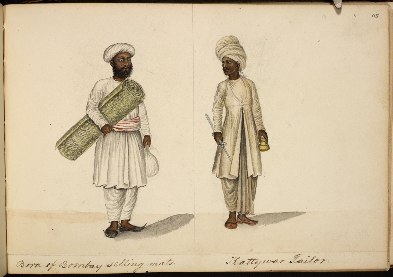 Bored måtte-sælger; Kathiawar skrædder af Indian School