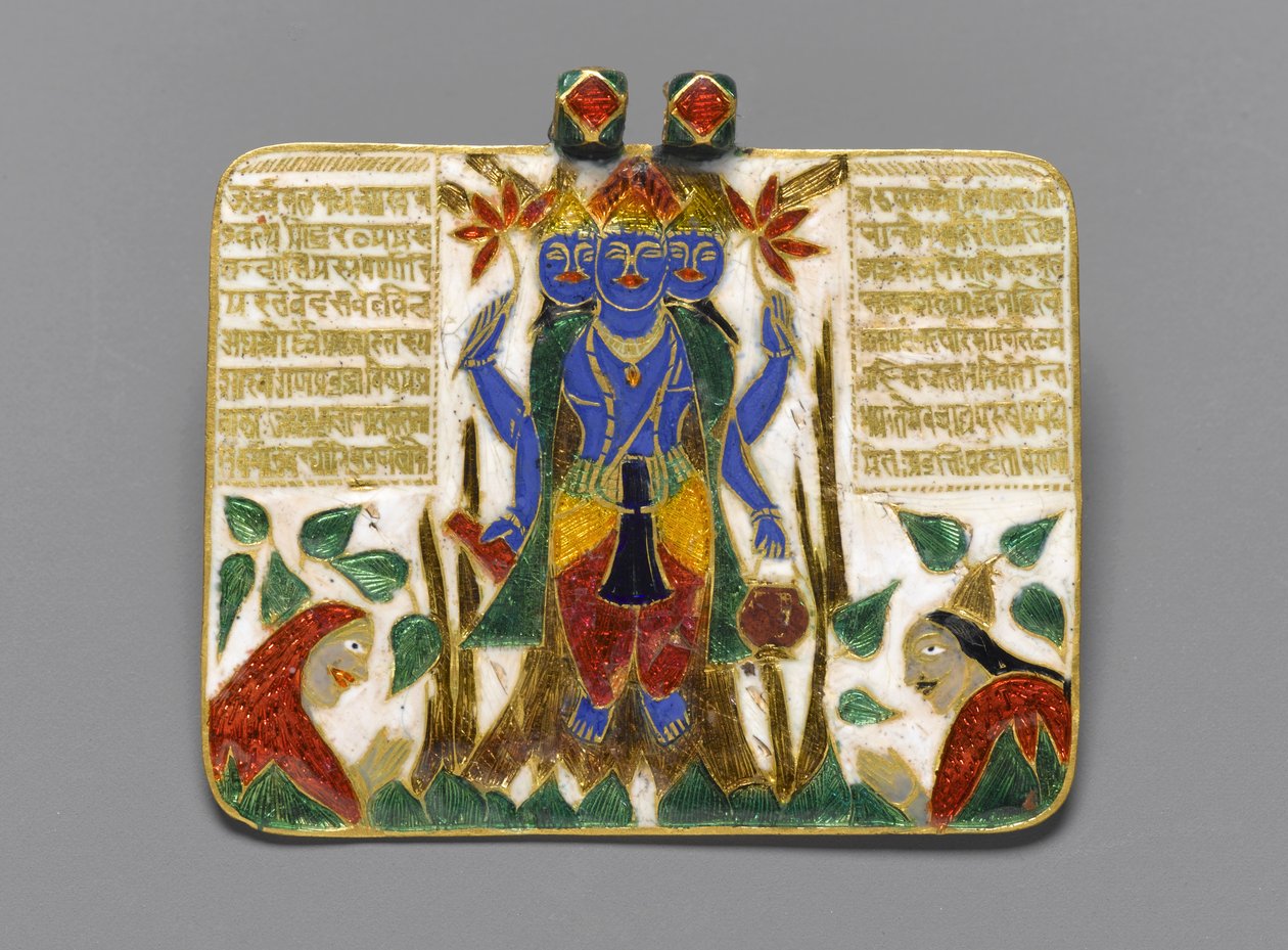 Brahma-vedhæng, slutningen af det 18. århundrede (champleve-emalje på guld) (se også 267520 for bagside) af Indian School