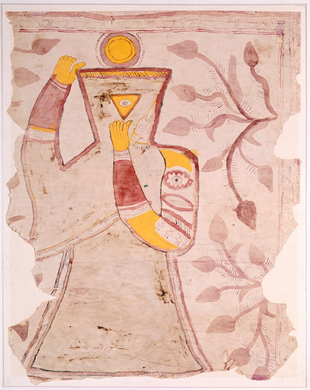 Brud, der beskedent dækker sit ansigt med sin sari, ca. 1880 (pen, blæk og akvarel på papir) af Indian School