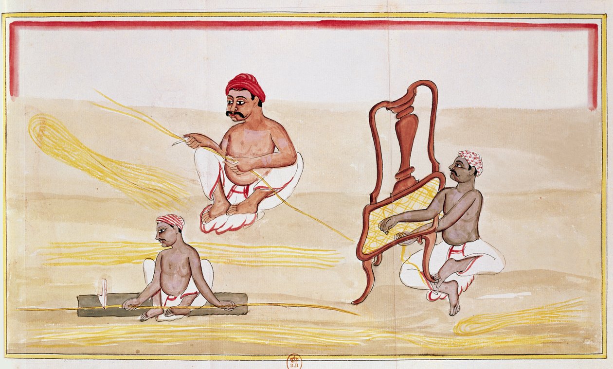 Caning Chairs til eksport til Storbritannien (pen & blæk og wc på papir) af Indian School