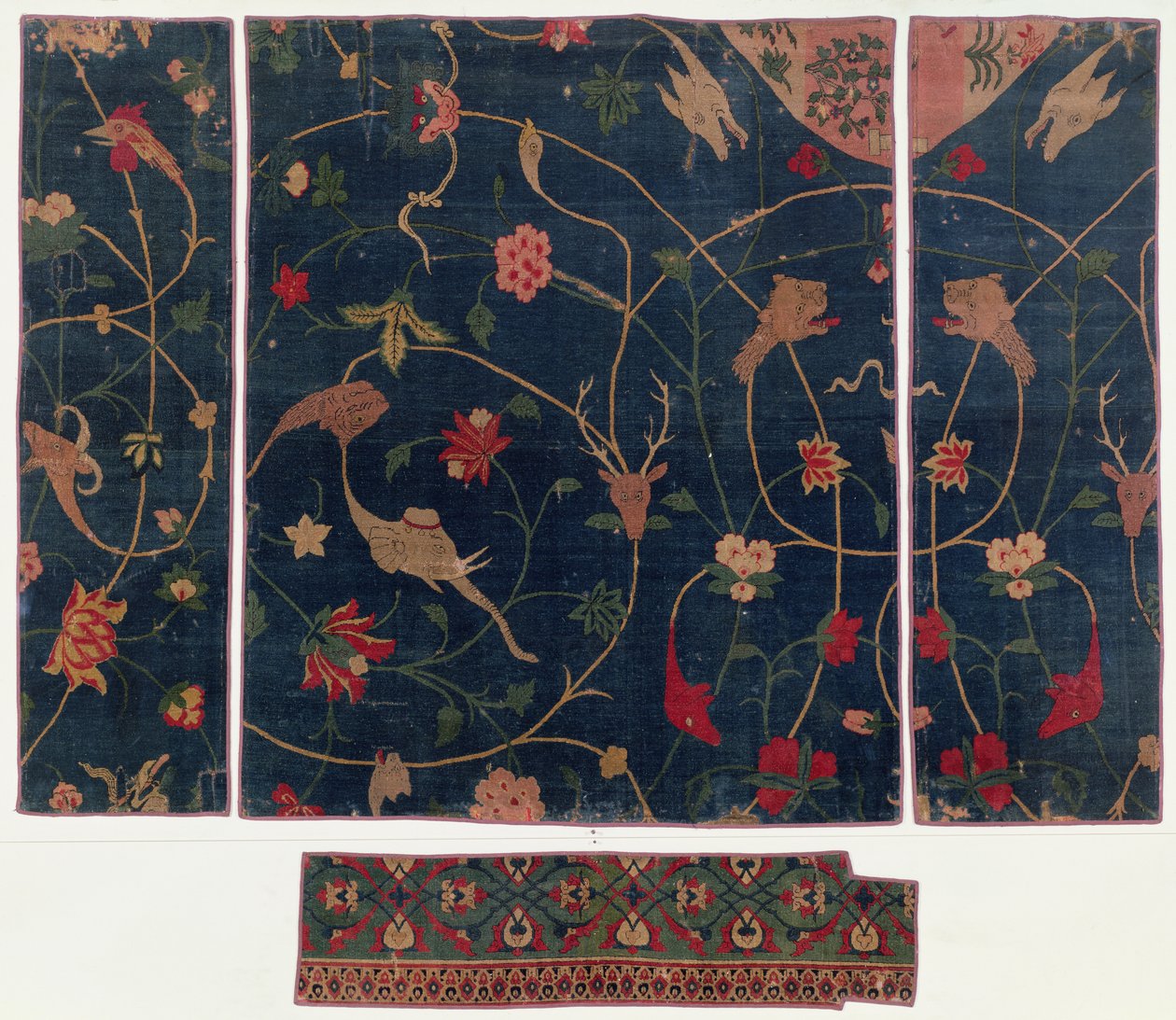 Tæppe dekoreret med dyr, indisk, 1500-tallet, (uld og nålespids) af Indian School