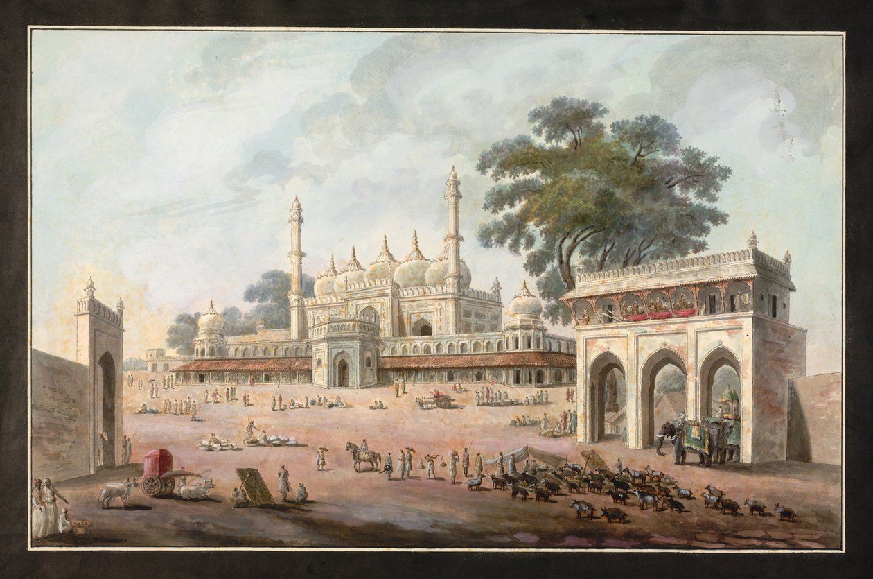 Chandni Chowk og Munny Begums moske, Murshidabad, ca. 1795 (akvarel på papir) af Indian School