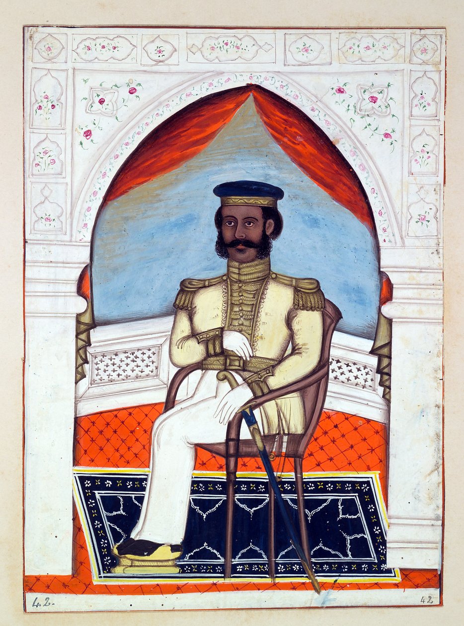 Oberst Dhunkal Singh, fra The Kingdom of the Punjab, its Rulers and Chiefs, bind II, et bind med 30 akvarelstudier af en uidentificeret indisk kunstner, ca. 1840 (wc på papir)d af Indian School