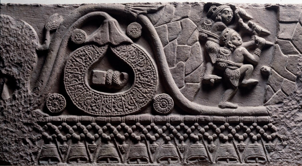Opførelse af en hule (relief på Baruth-stupaen) af Indian School