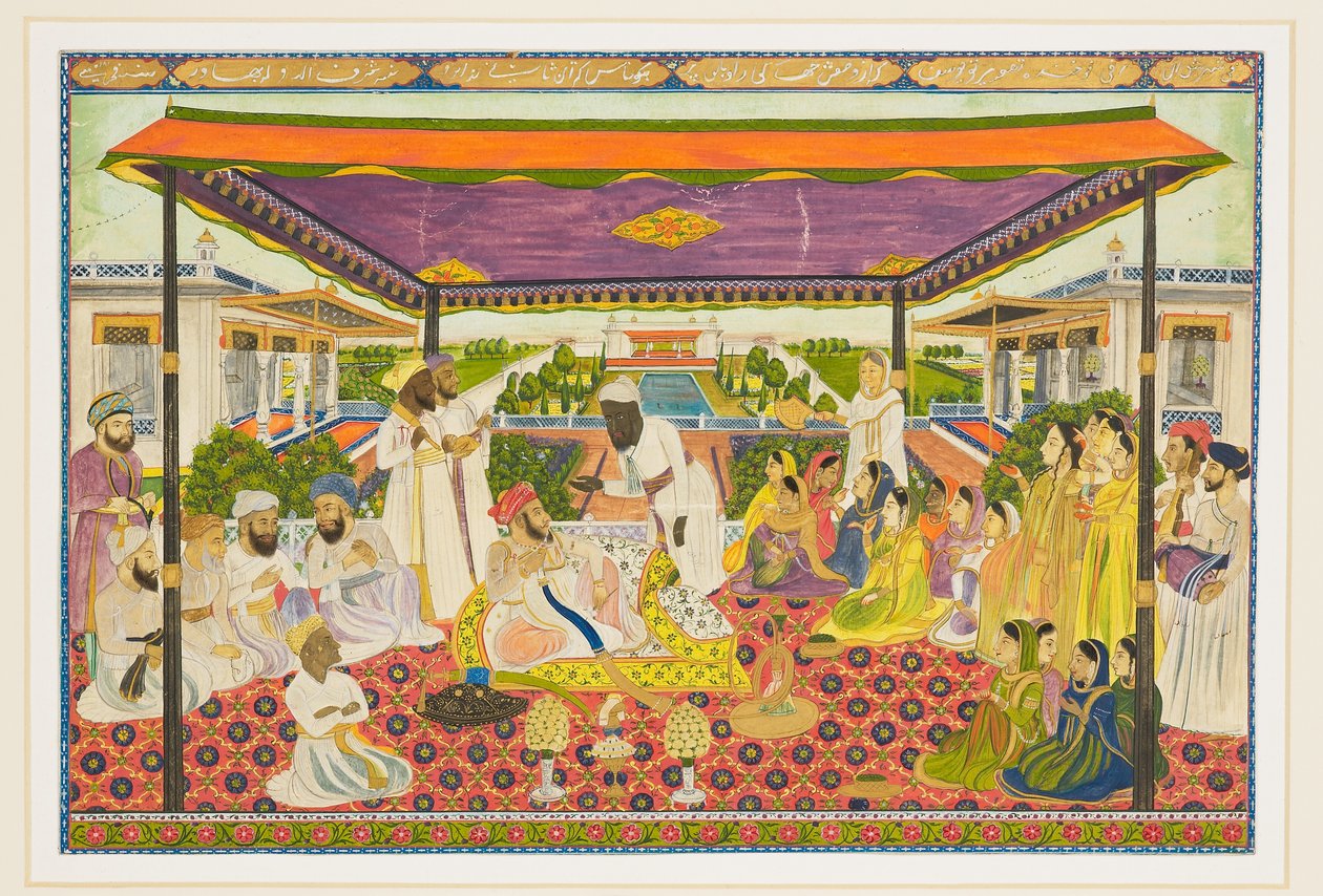 Retsscene med panoramisk palads og havebaggrund af Indian School