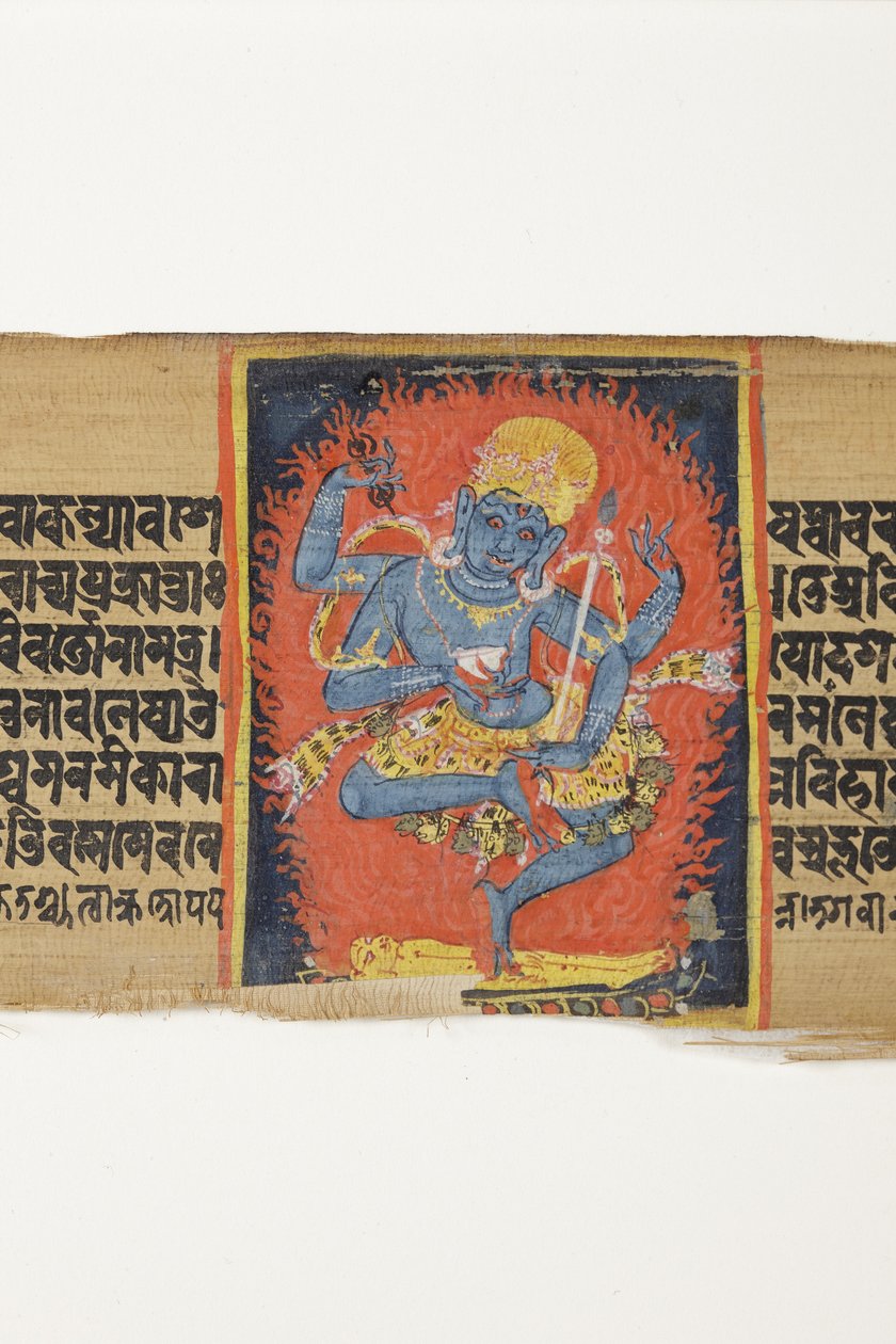 Dancing Heruka, ca. 1150-1200 (ugennemsigtigt wc & blæk på palmeblad) af Indian School