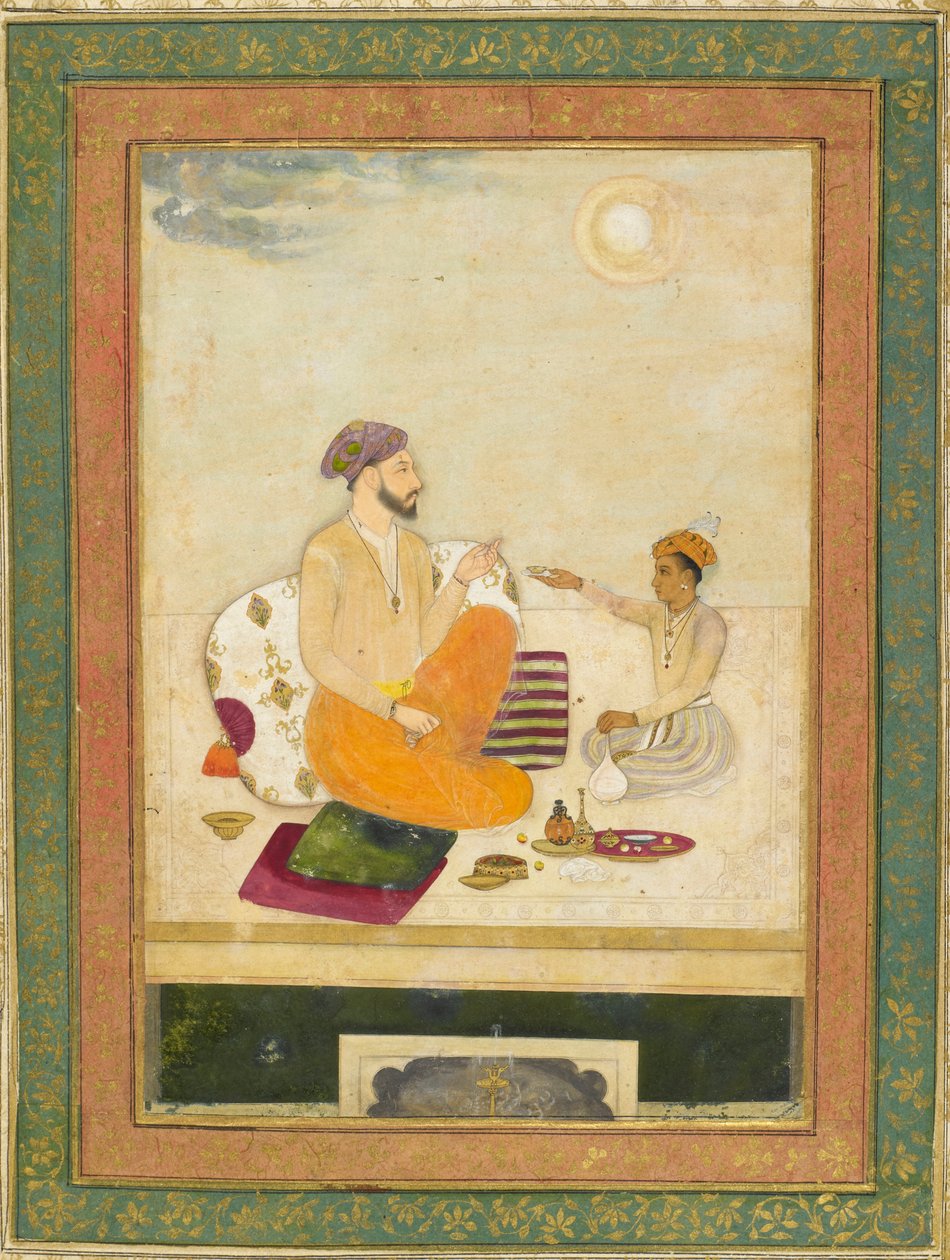 Dara Shikoh tilbyder en vin kop til Shah Jahan (blæk & farve på papir) af Indian School