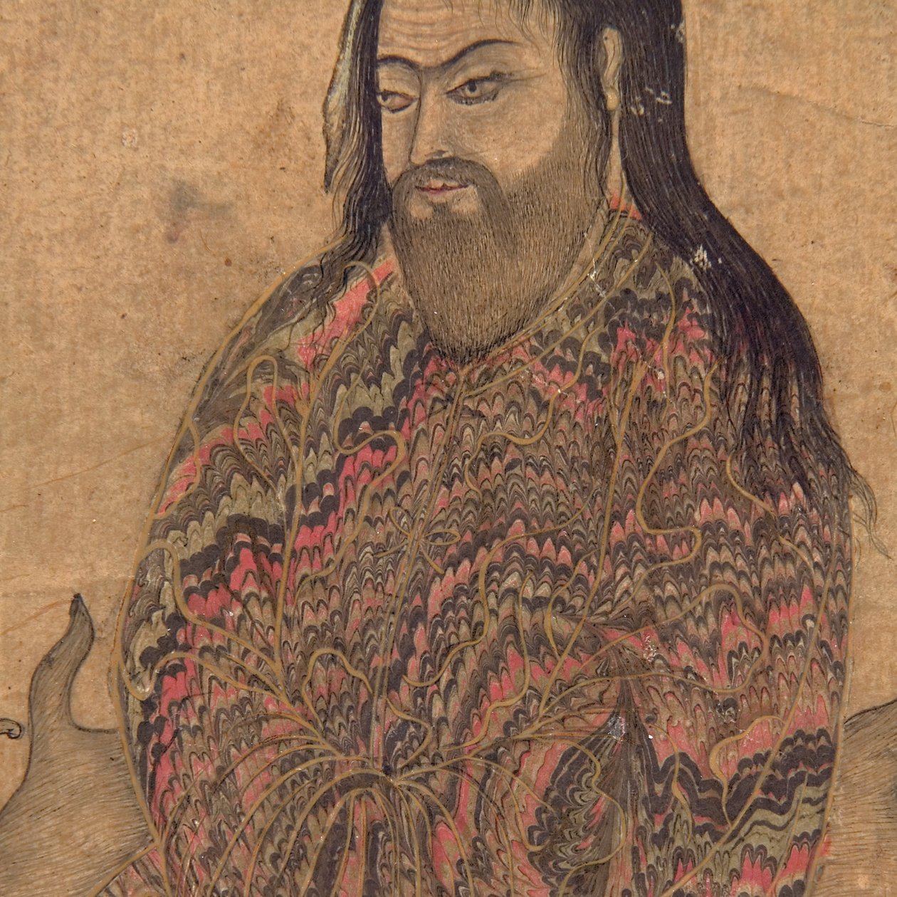 Detalje fra A Dervish, Seated in Contemplation, ca. 1650 (ugennemsigtigt wc & guld på papir) af Indian School