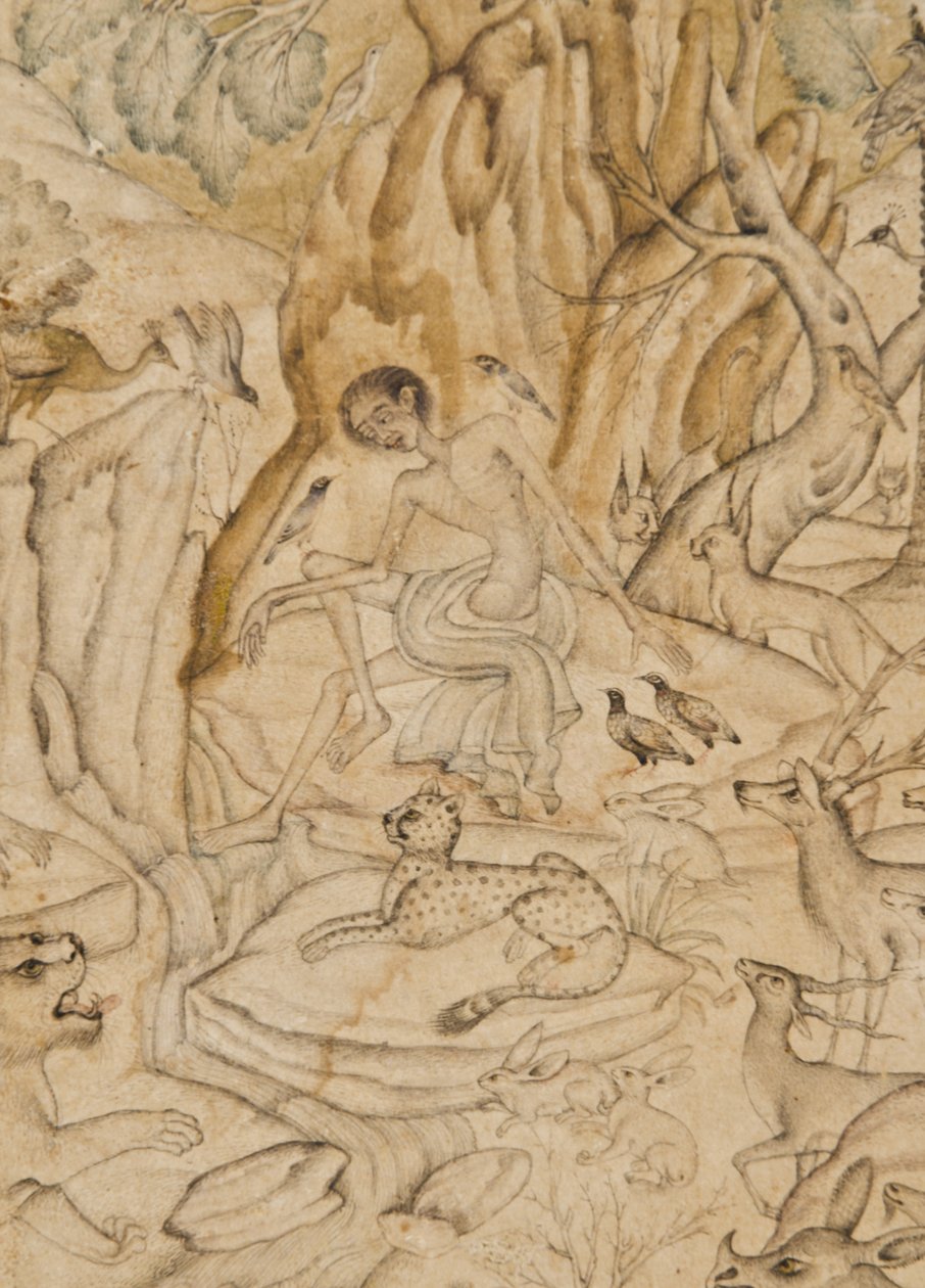 Detalje fra Majnun i ørkenen, ca. 1595 (ugennemsigtigt wc & guld på papir) af Indian School