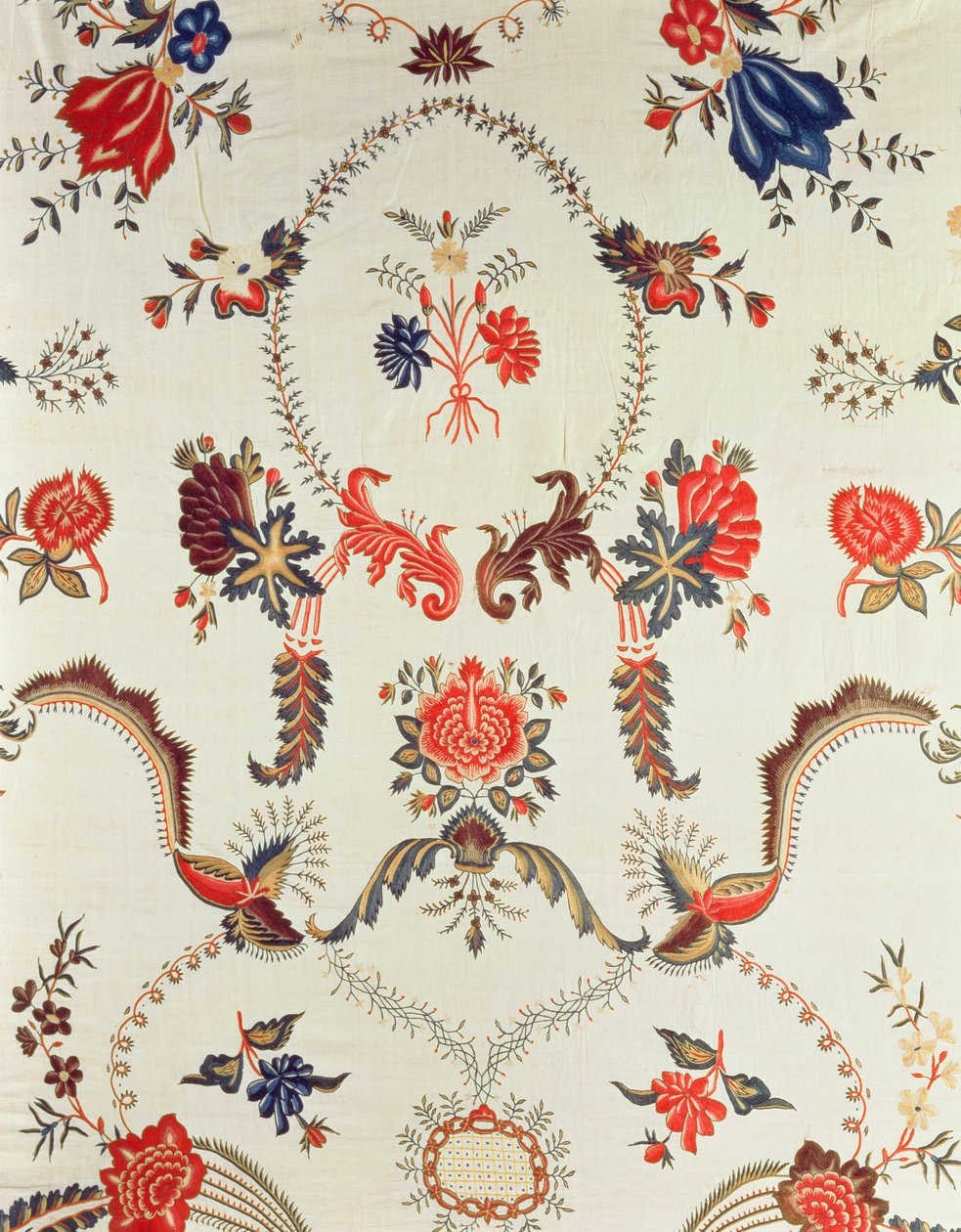 Detalje af broderet stof, lavet til det europæiske marked, ca. 1725-50 (silke på glaseret bomuld) af Indian School