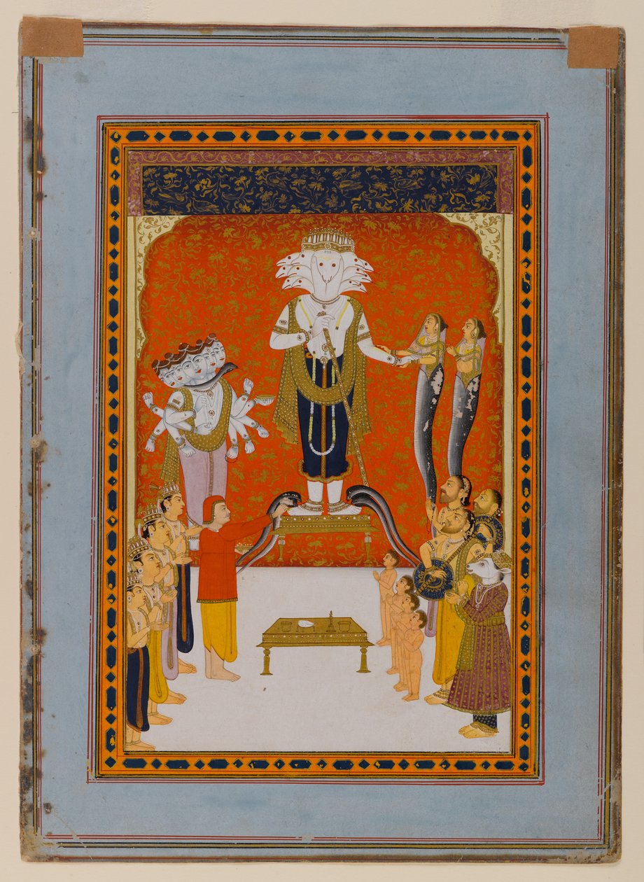 Devoshans To Nagdevata, Rajasthan, S.1790 (WK og guld på papir) af Indian School