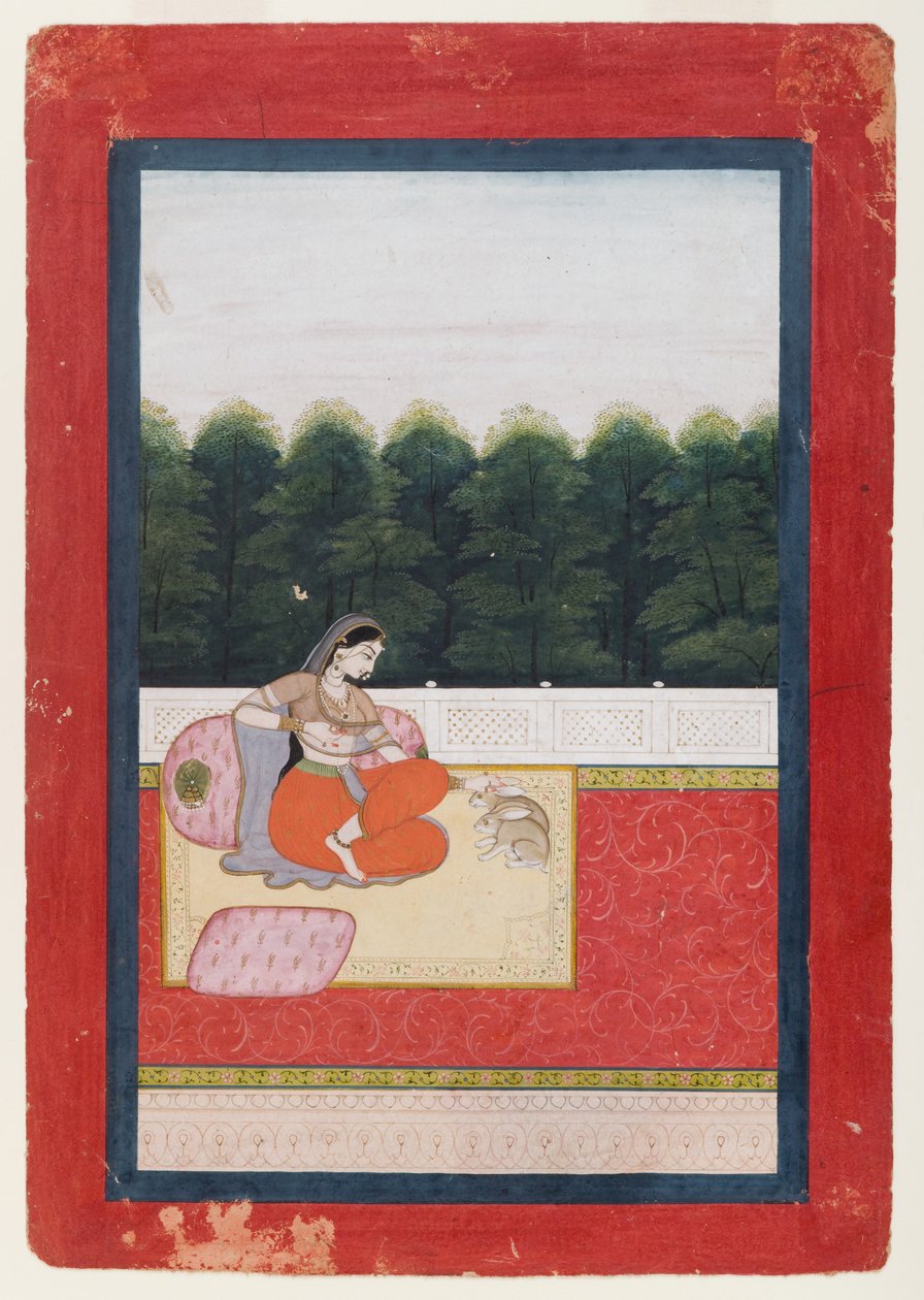 Dhanashri Ragini, side fra en Ragamala-serie, ca. 1790 eller tidligere (wc & guld på papir) af Indian School