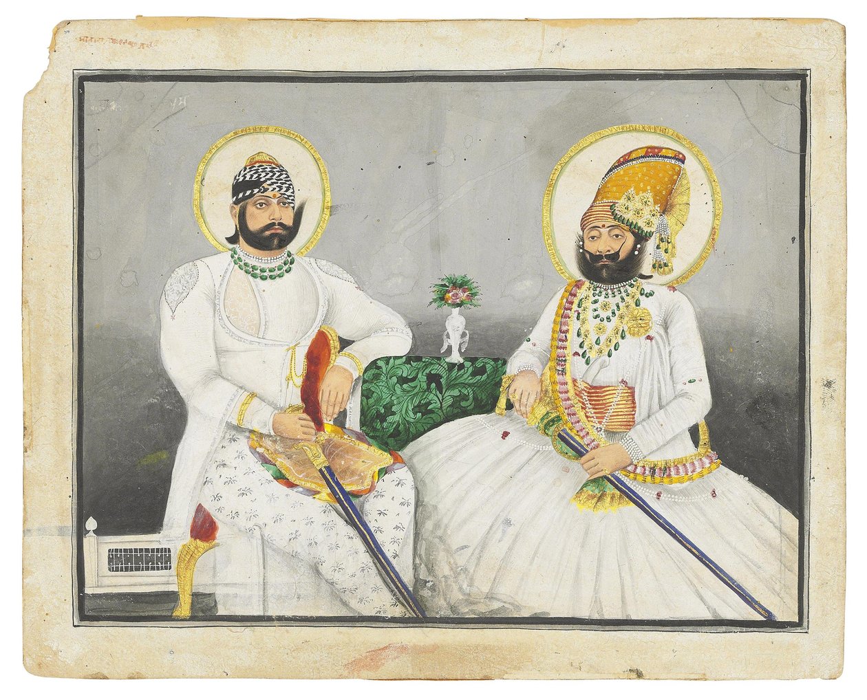 Dobbeltportræt af Jaswant Singhji og Takhat Singh, Jodhpur, midten af ​​1800-tallet af Indian School
