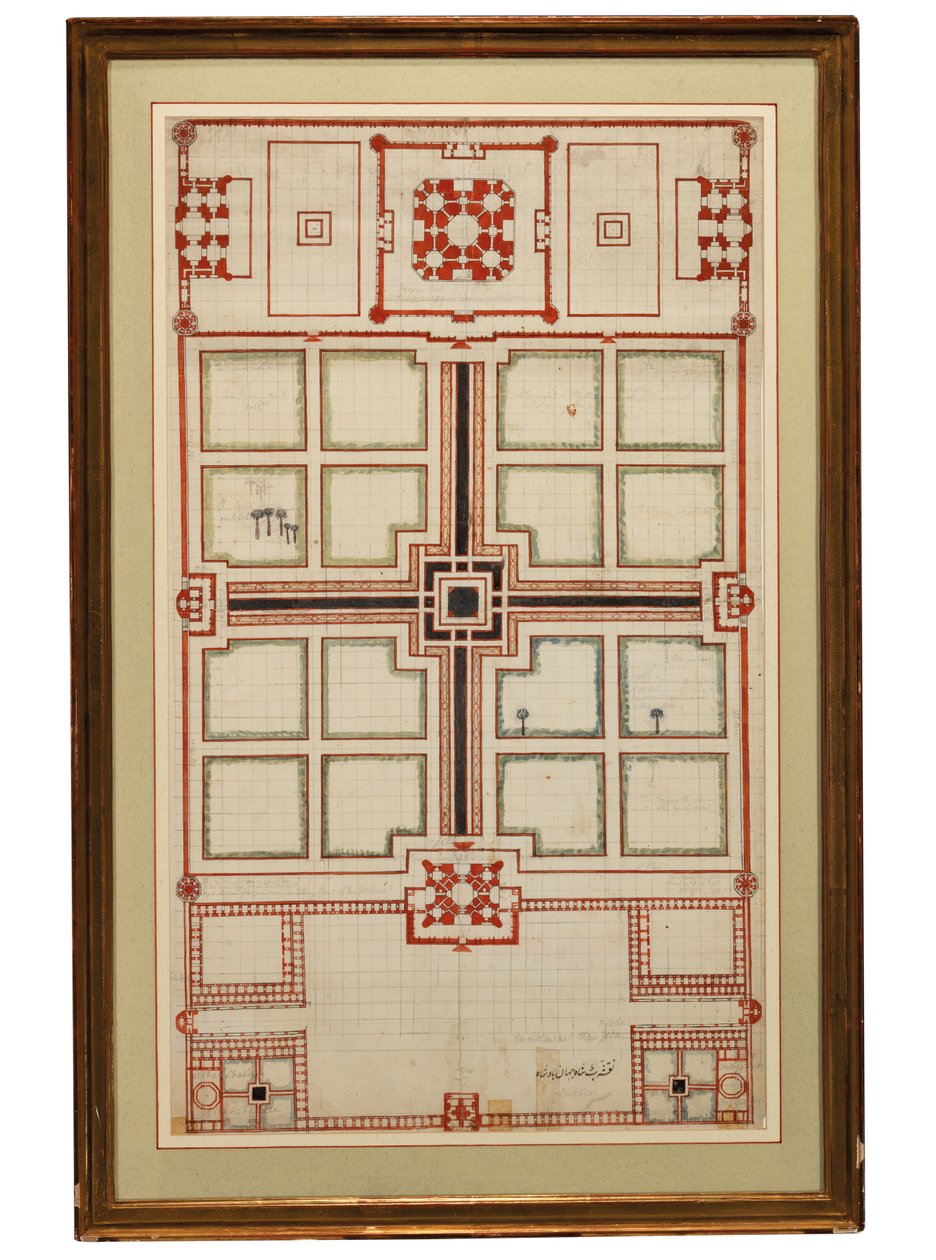 Early schematic plan of the gardens of the Taj Mahal, Agra, North India, c.1805dani af Indian School