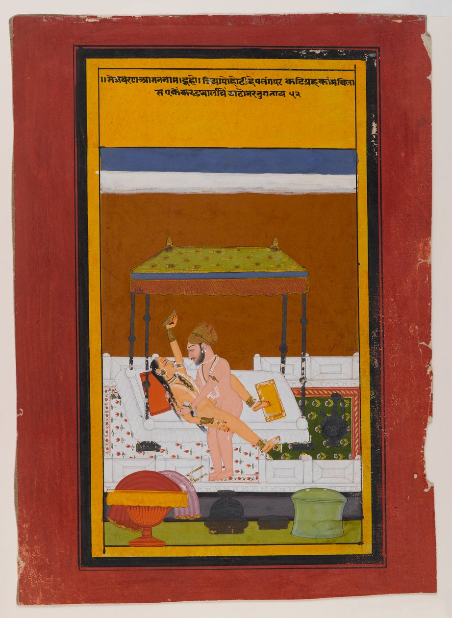 Omfavnende par, ca. 1725-1730 (ugennemsigtigt wc, guld og sølv på papir) af Indian School