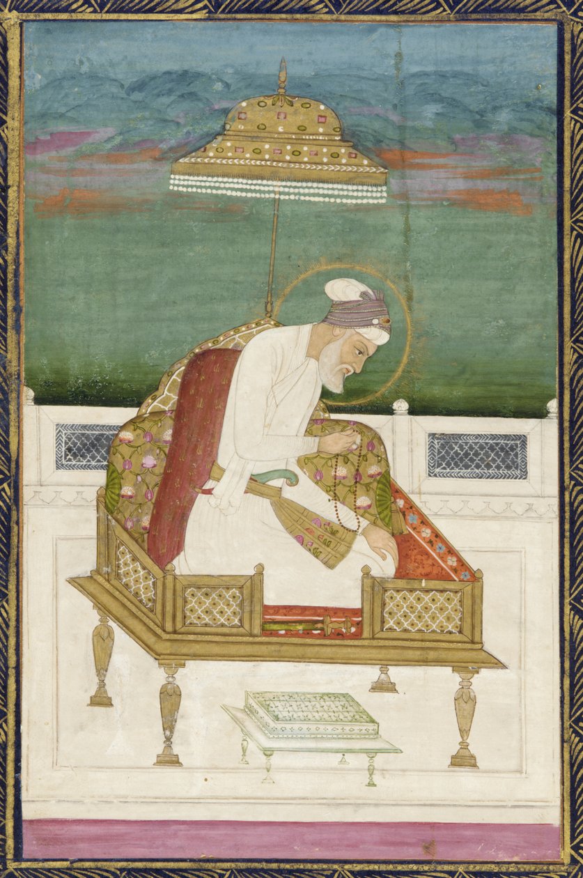 Kejser Aurangzeb; bagside: kalligrafisk panel, løsrevet albumfolio med maleri, 1619 af Indian School