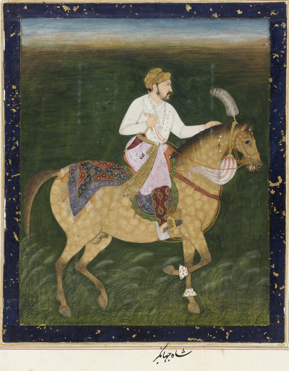 Ridesportræt af Jahangir, fritliggende albumfolio med maleri, ca. 1900 af Indian School