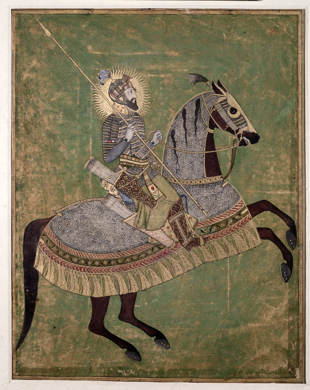 Rytterportræt af Aurangzeb, ca. 1680 (akvarel, gouache og guld) af Indian School