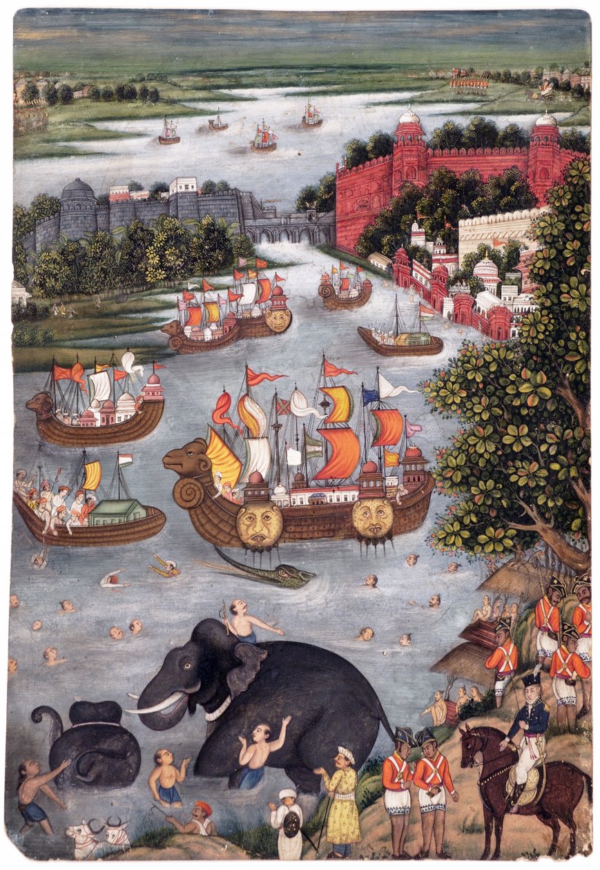 Festivities on a River, ca. 1825 (ugennemsigtigt toilet på papir) af Indian School