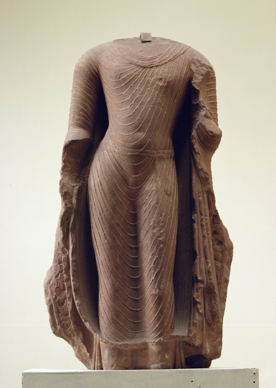 Figur af en stående Buddha, Jamalpur, Mathura (rød sandsten) af Indian School